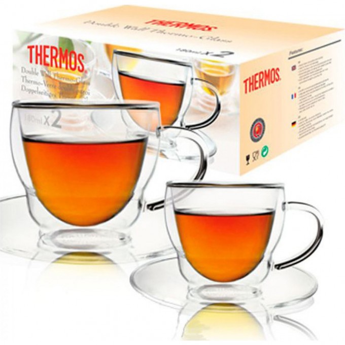 Кружка с блюдцем THERMOS DOUBLE GLASS CUPS 0,3L 900722